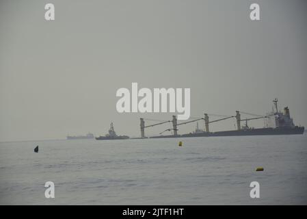 Bulk carrier sinking off eastside coastline, Gibraltar - 30th August 2022 Stock Photo