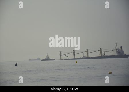 Bulk carrier sinking off eastside coastline, Gibraltar - 30th August 2022 Stock Photo