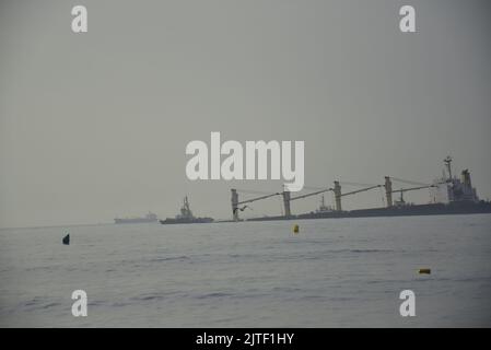 Bulk carrier sinking off eastside coastline, Gibraltar - 30th August 2022 Stock Photo