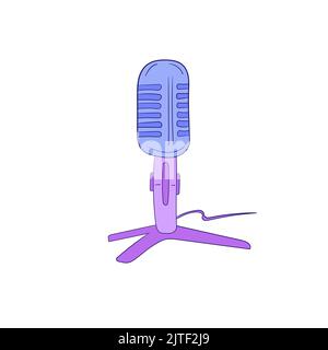 Podcast. Retro microphone isolated on white background. Design element for emblem, sign. Vector illustration. Hand drawn icon in modern color Stock Vector