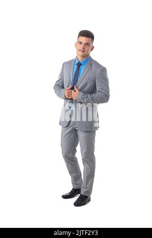 Young man in gray suit isolated on white Stock Photo - Alamy
