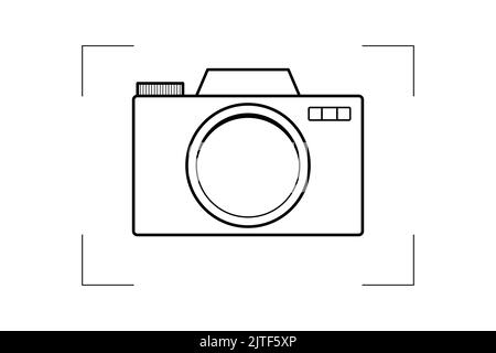 Front view Photo camera icon. Outline style vector illustration Stock Vector