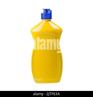 Yellow plastic bottle with household cleaning product isolated on a white background Stock Photo
