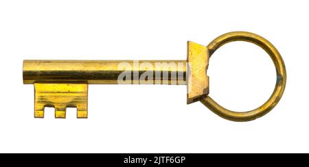 Old Brass Skeleton Key Cut Out on White. Stock Photo
