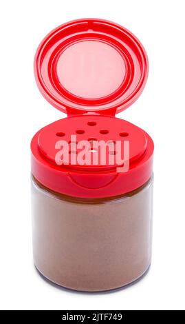 Open Cinnamon Spice Container Cut Out on White. Stock Photo