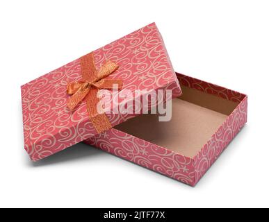 Open Flat Red Gift Box Cut Out on White. Stock Photo