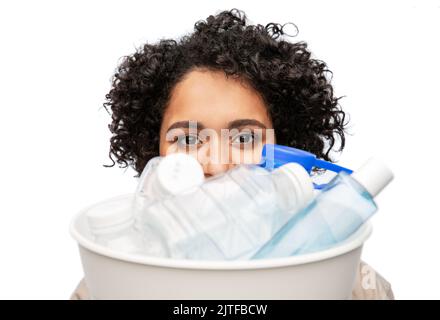 close up of woman sorting plastic waste Stock Photo