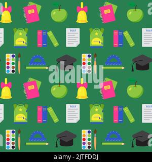 Seamless pattern with school and educational elements. Objects for art, stationery. Print for textile, clothes, book cover, wrapping paper, design and Stock Vector