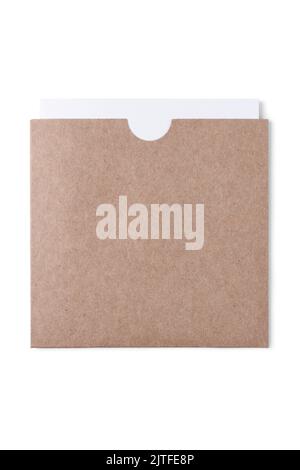 Cardboard envelope with papers isolated on white. View from above Stock Photo