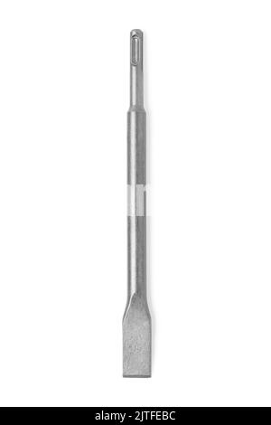 Hammer drill chisel closeup isolated on white Stock Photo