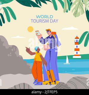 Flat illustration for world tourism day celebration Vector illustration Stock Vector