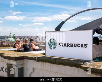 Prague, Czech Republic - June 2022: Starbucks coffeehouse chain store in Prague Stock Photo