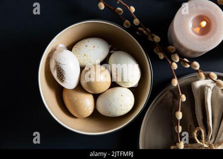 Vase with pussy willow branches on black grunge background Stock Photo -  Alamy