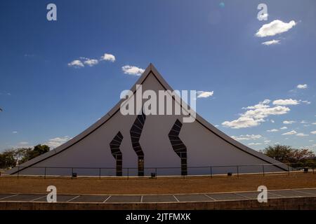 Brasília, Federal District, Brazil – July 23, 2022: Queen of Peace Military Cathedral. Church architecture detail on a sunny day with blue sky. Stock Photo