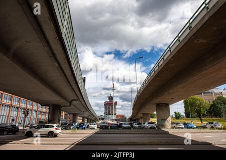 Low angle view of concrete bridges in Sörnäinen district of Helsinki, Finland Stock Photo