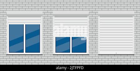 Window with rolling shutters vector flat design. Eps 10 Stock Vector