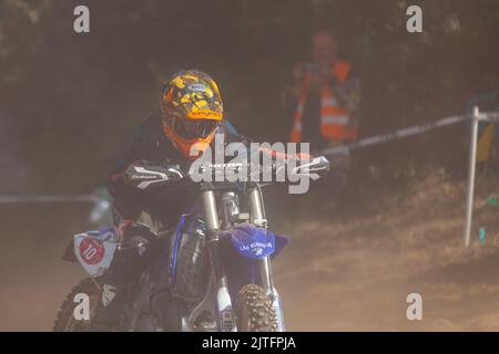 Pleyber-Christ, France - August, 28 2022: Biker participating to the Armorikaine TT, a sporting event with free access on the last weekend of August. Stock Photo