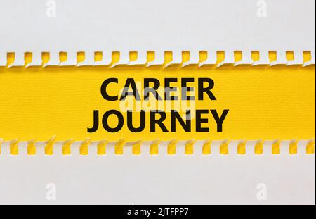 Career journey symbol. Concept words Career journey on yellow paper on a beautiful white background. Business Career journey concept. Copy space. Stock Photo