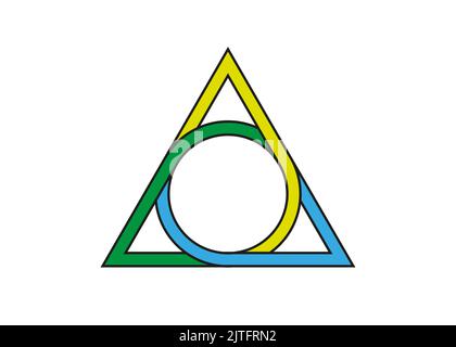 sacred geometrical figure of a circle inscribed in a triangle, the vector colorful logo tattoos mythological symbol round triangle isolated on white Stock Vector