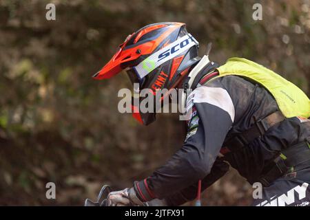 Pleyber-Christ, France - August, 28 2022: Biker competing in the Armorikaine TT, a sporting event with free access on the last weekend of August. Stock Photo