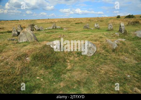 Belstone nine maidens (or nine stones) on Belstone common, Dartmoor, Devon, England, UK Stock Photo