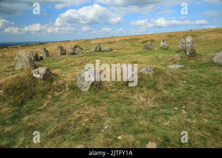 Belstone nine maidens (or nine stones) on Belstone common, Dartmoor, Devon, England, UK Stock Photo