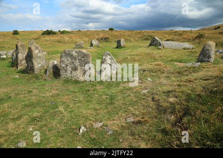 Belstone nine maidens (or nine stones) on Belstone common, Dartmoor, Devon, England, UK Stock Photo