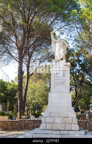 HAIFA, ISRAEL. June 26, 2022: Muhraka monastery of the Carmelite on the Carmel mount . statue of Elijah the prophet Stock Photo