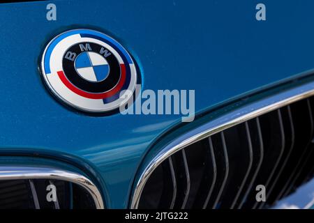 BMW 50 Years of M heritage bonnet badge Stock Photo - Alamy