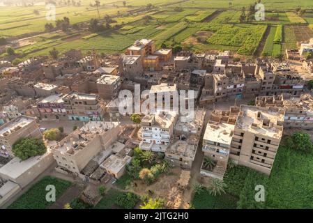 Luxor, Egypt; August 26, 2022 - An aerial view of housing in Luxor, Egypt. Stock Photo