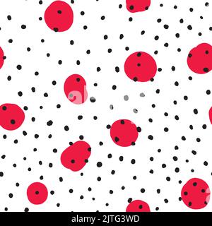Abstract hand drown polka dots background. White dotted seamless pattern with black circles. Template design for invitation, poster, card, flyer Stock Vector