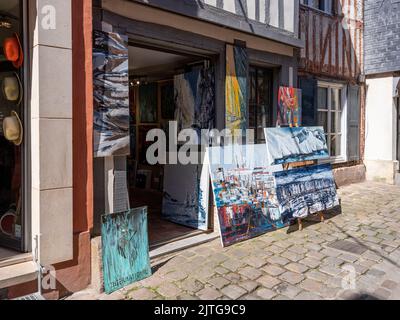 Business premises in Honfleur, Calvados Department, North West France. Stock Photo