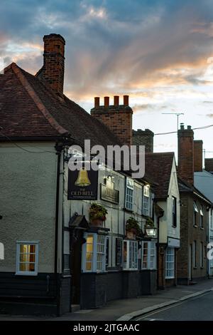 The Old Bell a 16th Century pub in Sawbridgeworth, an independent pub in a quite Hertfordshire village. Stock Photo
