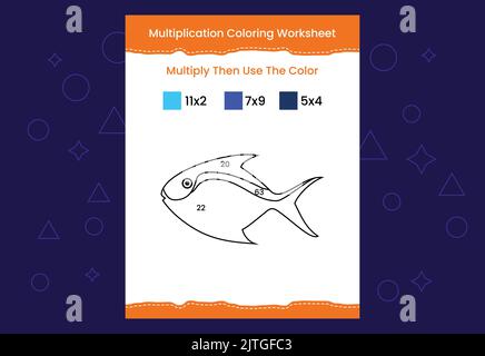Multiplication Coloring worksheet with the image. Color by numbers math game Stock Vector