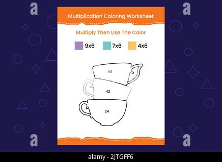 Multiplication Coloring worksheet with the image. Color by numbers math game Stock Vector