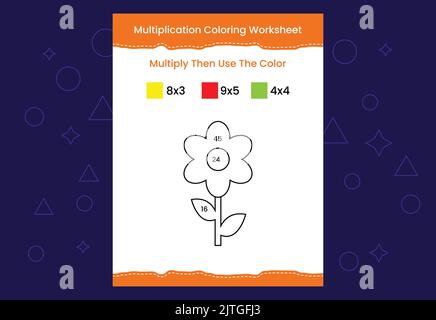 Multiplication Coloring worksheet with the image. Color by numbers math game Stock Vector