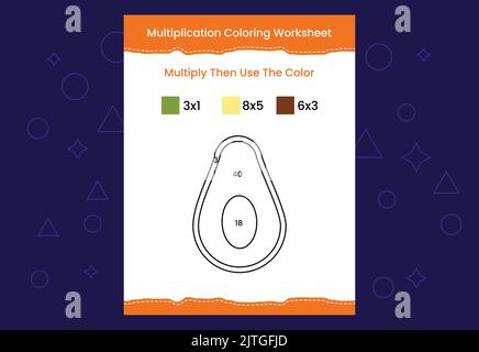 Multiplication Coloring worksheet with the image. Color by numbers math game Stock Vector