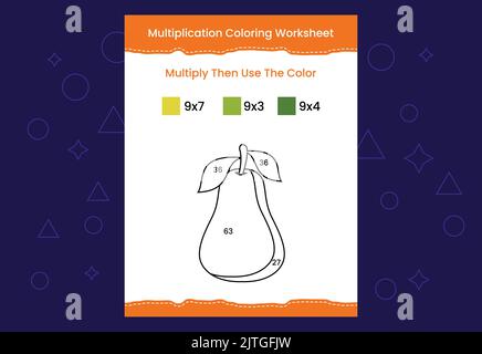 Multiplication Coloring worksheet with the image. Color by numbers math game Stock Vector