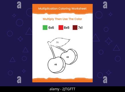 Multiplication Coloring worksheet with the image. Color by numbers math game Stock Vector