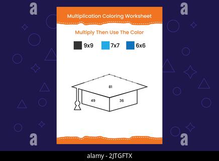 Multiplication Coloring worksheet with the image. Color by numbers math game Stock Vector