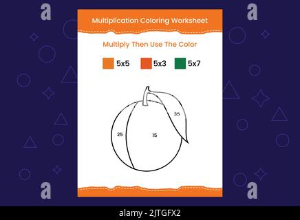Multiplication Coloring worksheet with the image. Color by numbers math game Stock Vector