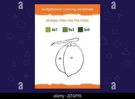 Multiplication Coloring worksheet with the image. Color by numbers math game Stock Vector