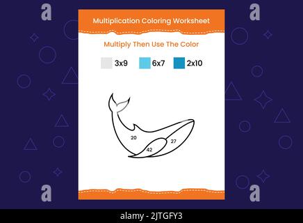 Multiplication Coloring worksheet with the image. Color by numbers math game Stock Vector