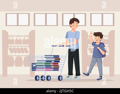 daddy and son buying supplies Stock Vector