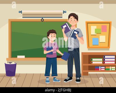 dad and son in classroom Stock Vector