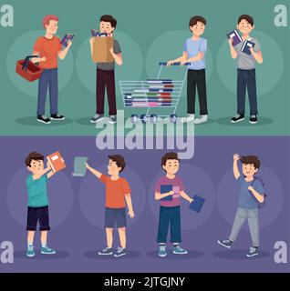 persons buying school supplies Stock Vector