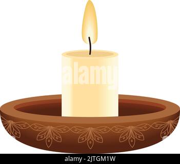 candle in wooden dish Stock Vector