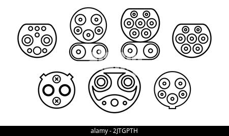 Connectors for electric cars. Types of charger plugs Stock Vector
