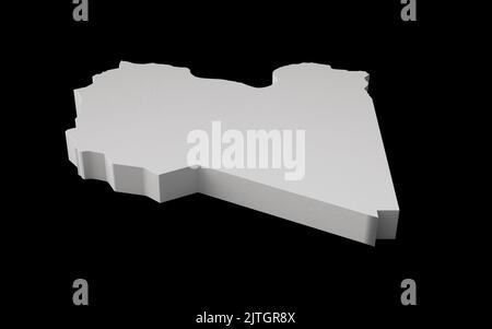 A 3d rendering of the white Libya Map isolated on black background Stock Photo