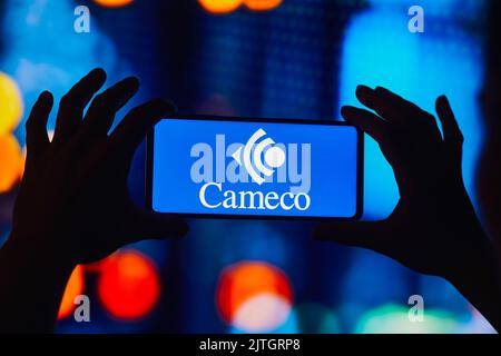 In this photo illustration, the Cameco Corporation logo is displayed on a smartphone screen. Stock Photo